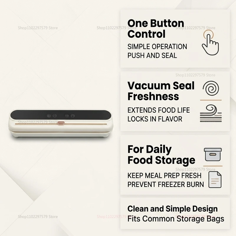 Electric Vacuum Sealer with Built-in Cutter for Food Preservation Dry and Wet Modes Vacuum Packaging Machine for Home Kitchen 5