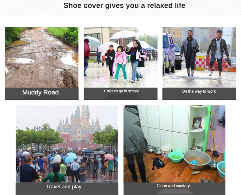 1Pair Waterproof Shoe Cover Men Women's Silicone Sport Rain Boot Cover with Layer Non-slip Material Wear-resistant Thick Reusab