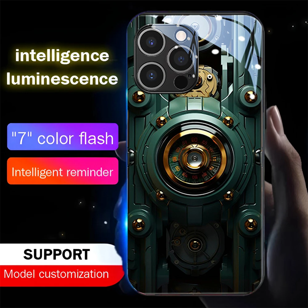 

Electromechanical Lock Design Sound Music Control Led Light Phone Case For iPhone 15 14 13 12 11 Pro Max XR XS Plus 6 7 8 SE2020