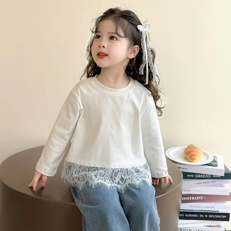 Girls Autumn Lace Patchwork Cotton Base Shirt
