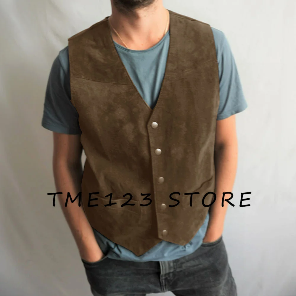 Men's Suede Casual V-Neck Single Breasted Vest Steampunk Wang Male Clothes Cufflinks Suit Jackets Elegant Suits Vests Formal Man