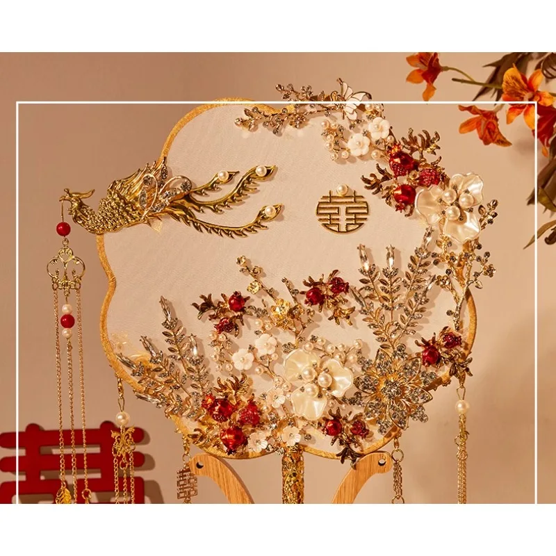 

Wedding Ancient Style Wedding Joyful Fan Xiuhe Tuan Fan Bride Chinese Finished Xiuhe Fan DIY Material Package Engraving