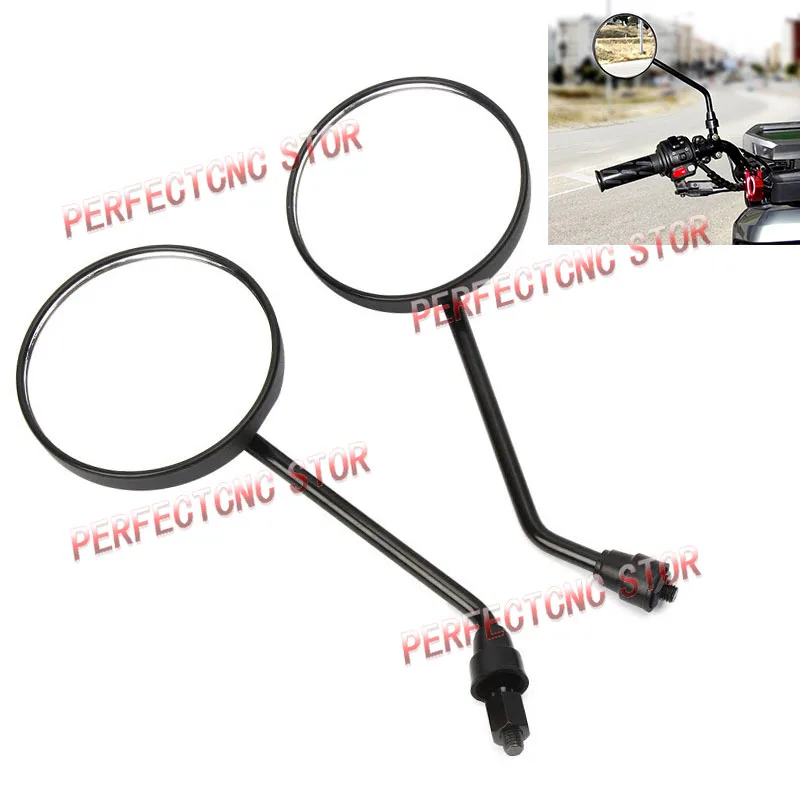 Black Motorcycle Scooter Rear View Mirrors - Round Oval Convex Design