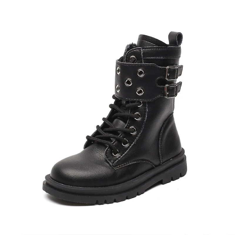 Girls Boots 2025 Autumn Winter Kids Fashion Boots Side Zipper with Metal Buckle Fashion Classic Children Rubber Boots Black New