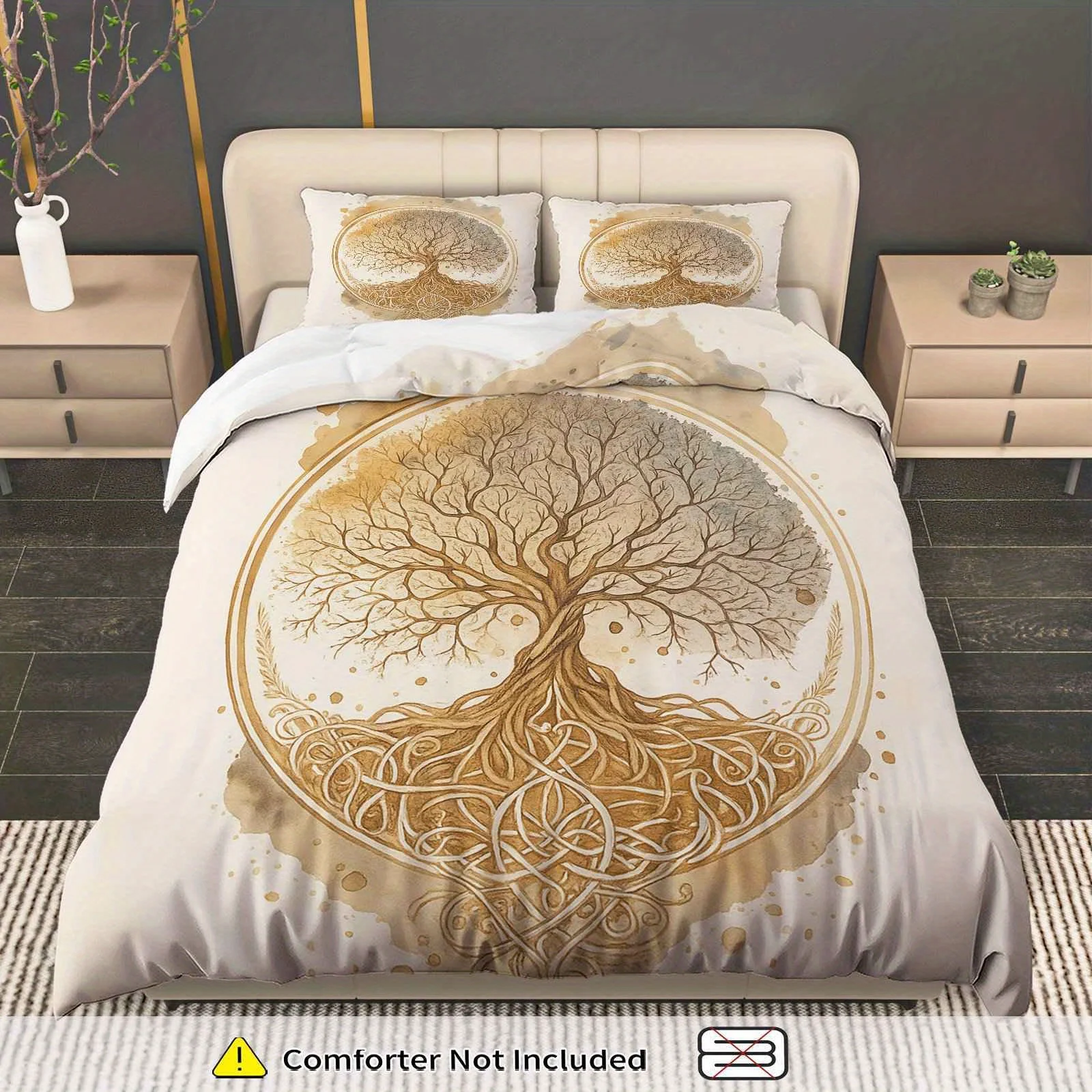 3Pcs Tree of Life Duvet Cover Set, Natural Art Theme Bedding with Pillowcases, Artistic Design for Bedroom Living Room Study