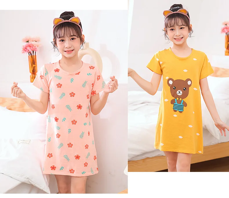 pajama sets cute	 Summer Pajamas Cotton Girls Nightgowns Cartoon Nightdress Baby Sleepwear Sleepshirt Short-sleeve Nightwear Children Cute Clothes best Sleepwear & Robes