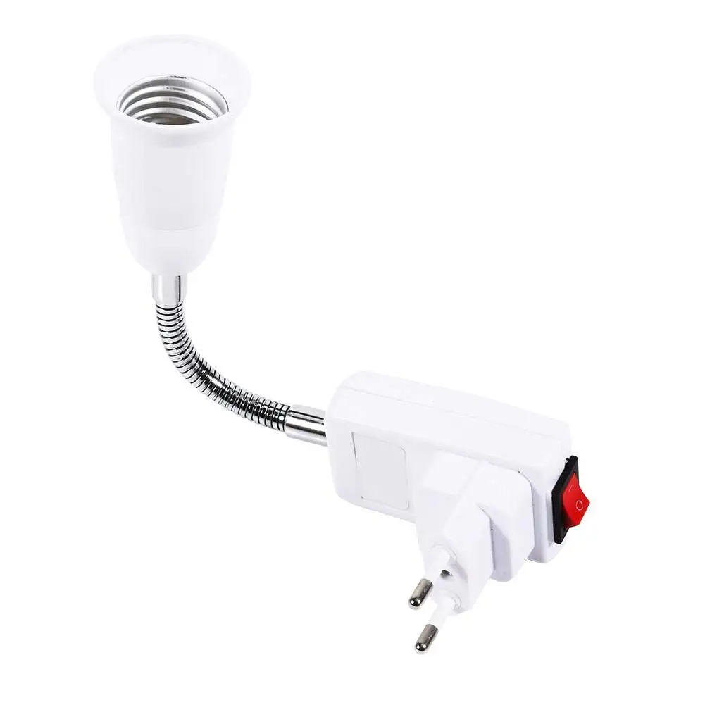 2PCS E27 Socket Adapter with Switch EU Plug 20CM Flexible Light Bulb Lamp Holder Extension Adapter Converter Screw Socket