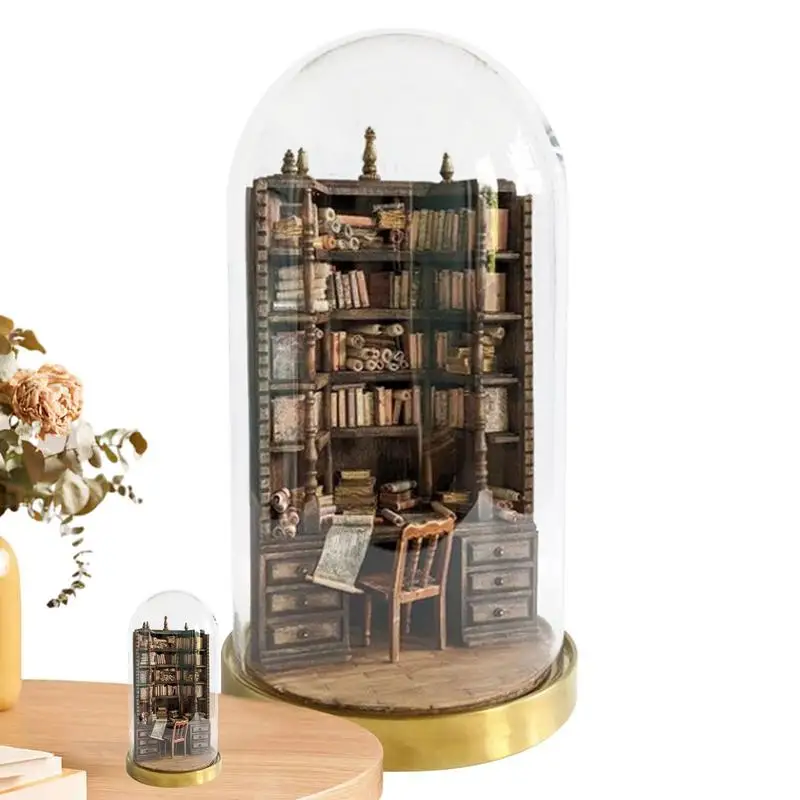 

The Bay Library Miniature Bookcase DIY Doll house Miniature Kit Bookshelf Decor Wooden Miniature House Library Miniature Dolls