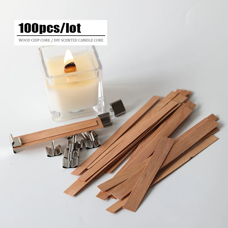 100pcs 619mm Natural Wood Candle Wicks With Sustainer Tab Diy Candle Pot Making Supplies Soy