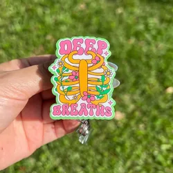 New Acrylic Deep Breath’s badge reel Mental Health Retractable ID Badge Holder With 360 Rotating Alligator Clip Name Holder