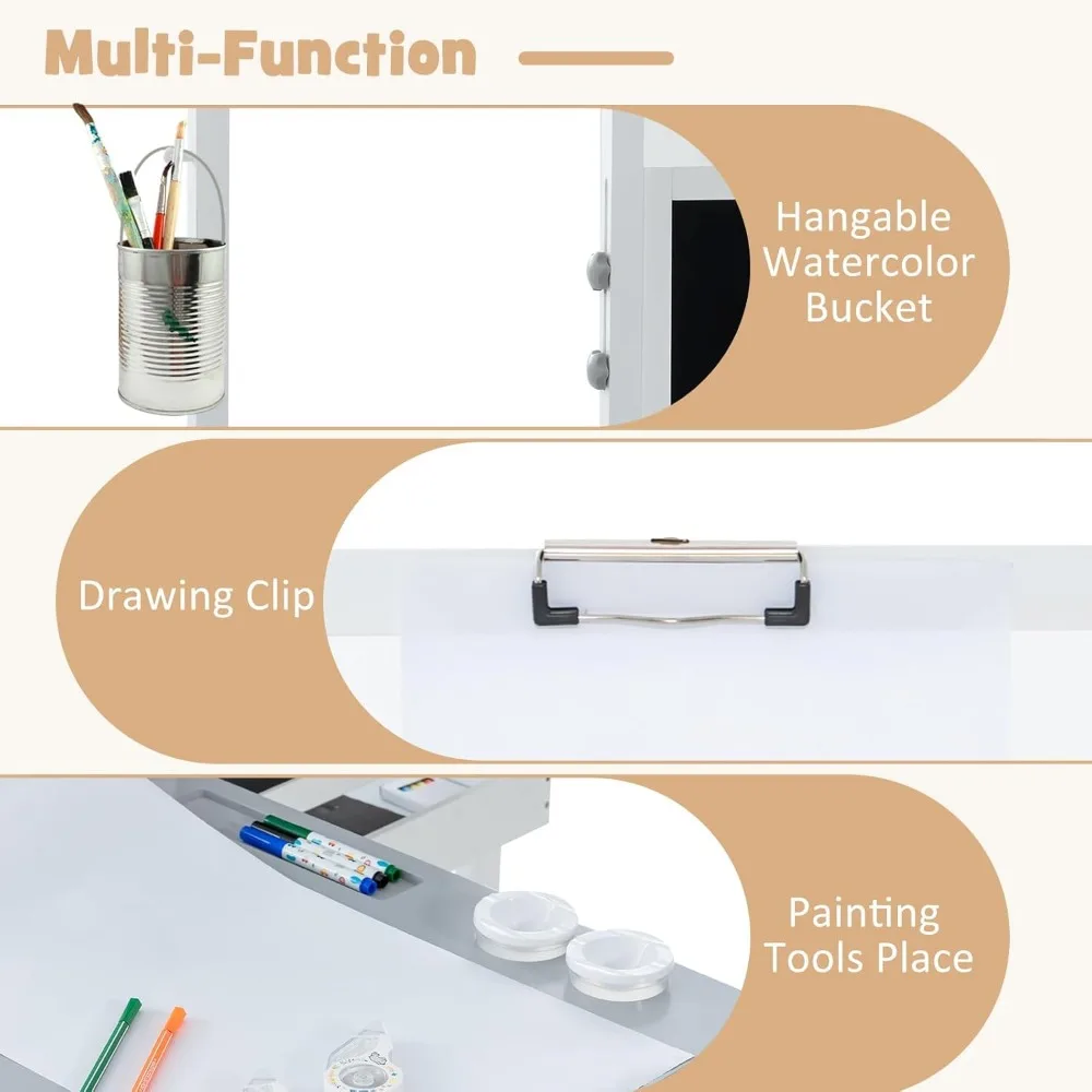 3 in 1 Kids Art Table and Chair Set, Toddler Craft and Play Wood Activity Desk with Double-Sided Easel Blackboard Whiteboard 6
