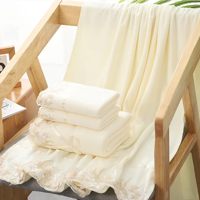 Felnőtt Luxus Fürdő Törülköző Ajándék Ajándékkészlet Nagy Pamut Darabok 70X140 Hímző Csipke 35X75Cm - Image 3