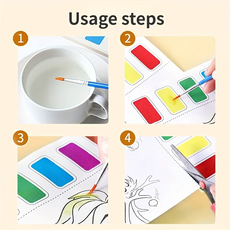 A Set of Art Tools, Including 8 Pieces of Art Paper, 8 Brushes,and 6 Colors of Paint,Suitable for Students and DIY Handmade Sets - 3