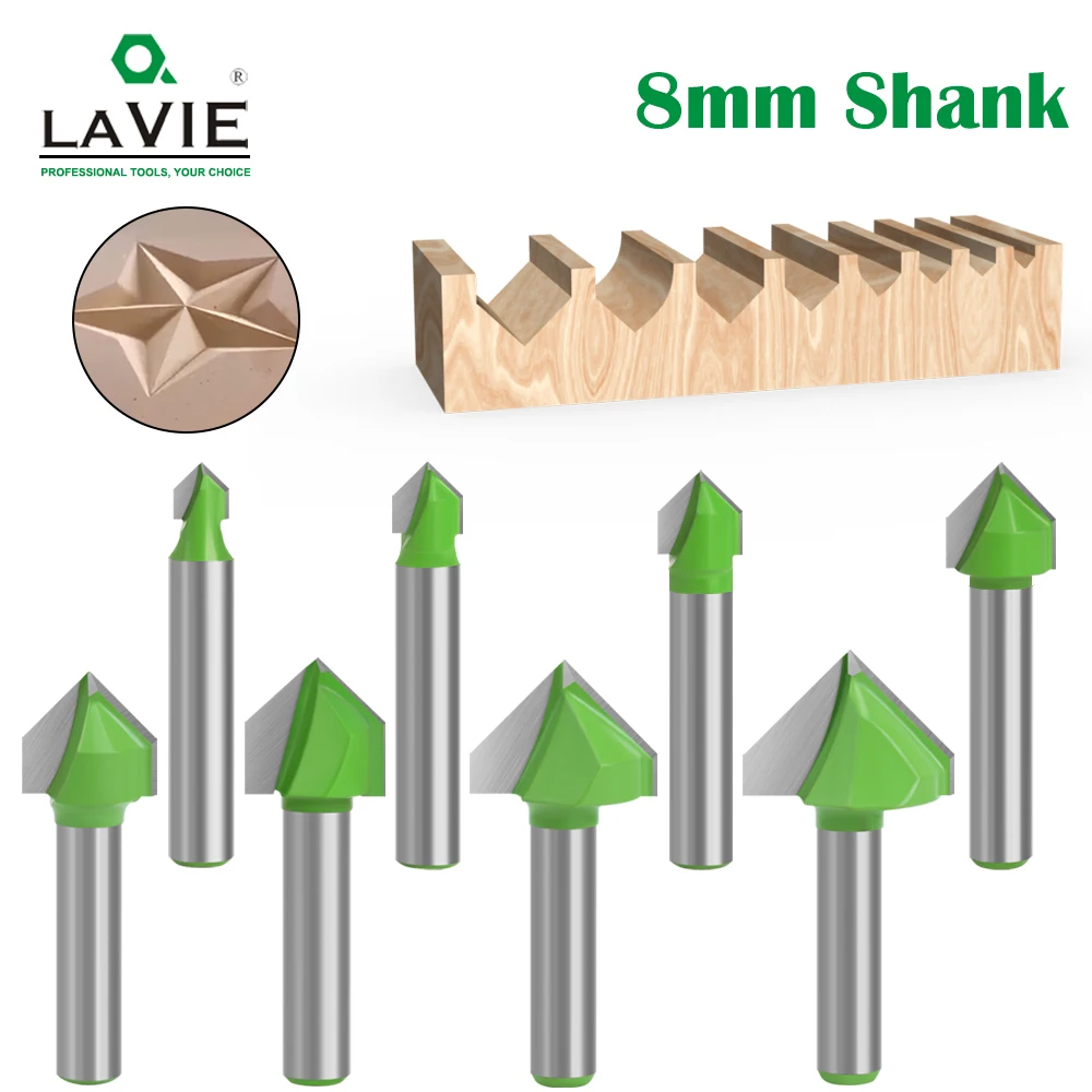 

LAVIE 1pc 8mm Shank 90 Degree V Type Slotting Cutter Bit CNC Engraving Solid Router Bit Carbide Milling Cutter C0802406GN