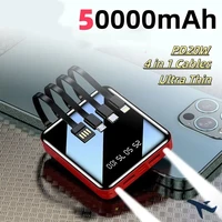 500000mAh Mini Power Bank Portable Charger Mirror Screen LED Digital Built-in Cable Powerbank for iPhone Huawei Samsung