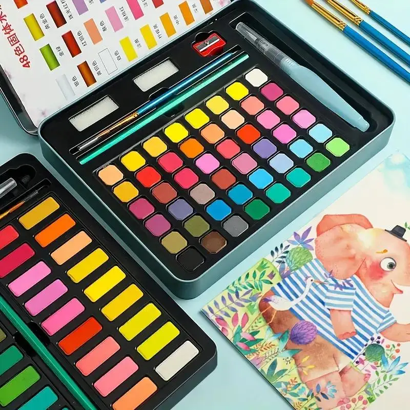 Premium Watercolor Set-36-60 Vibrant Colors, Washable Latex Pigments and Brushes for Artists and Students