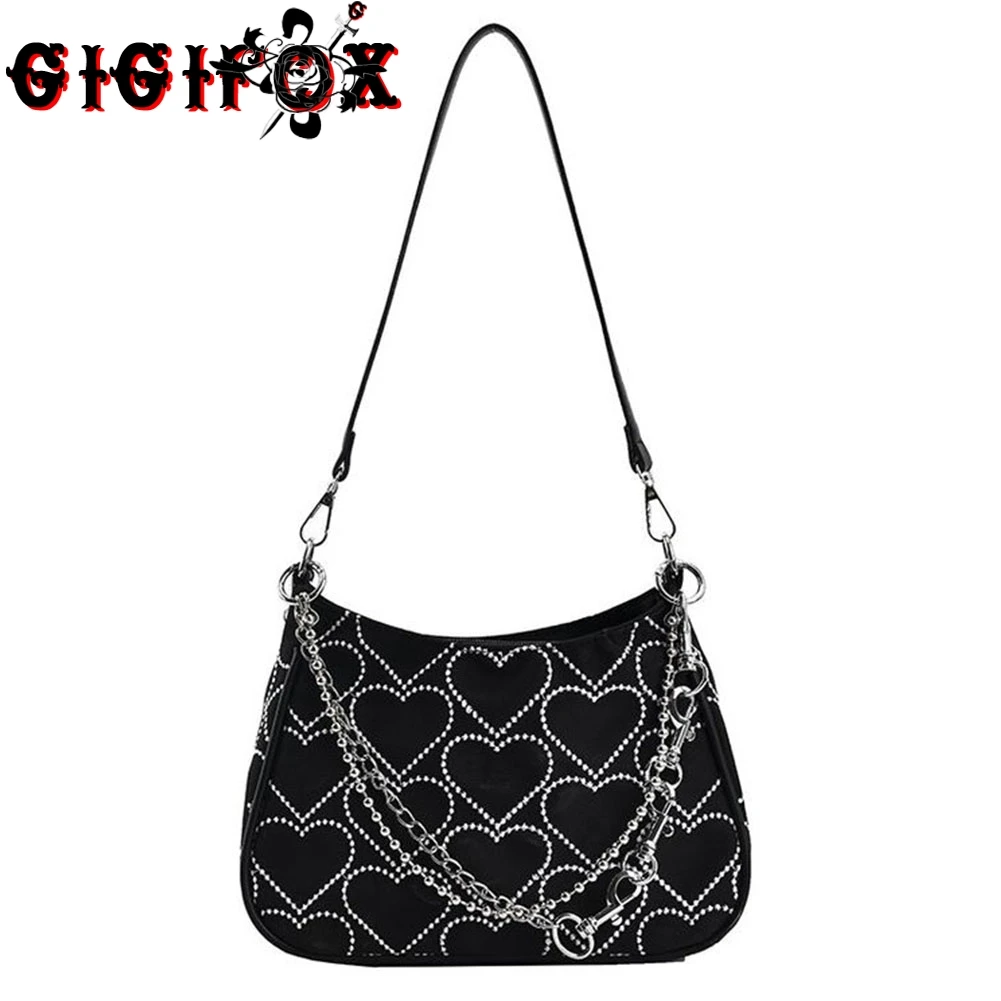 Black Goth Shoulder Bags Black Purse Heart Gothic Bags Purses