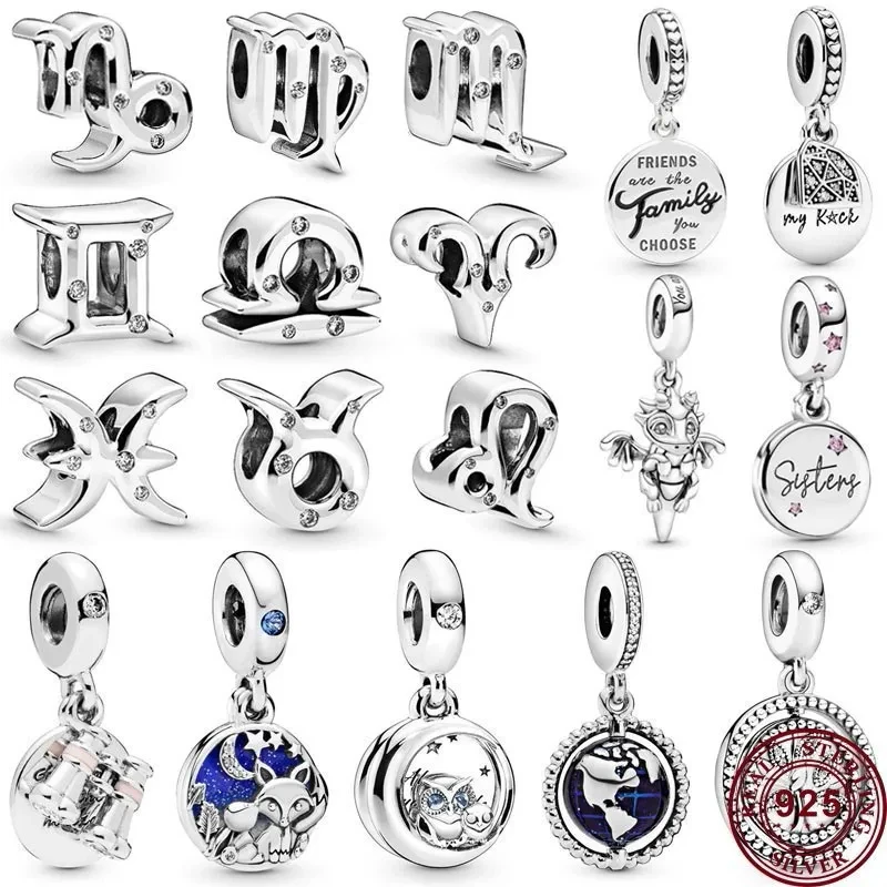 

Hot 925 Silver Creative Telescope 12 Zodiac Star Beads For Women Original Bracelet High Quality Pendant Fashion Charm Jewelry