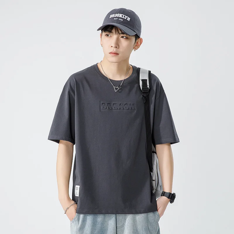 

Summer New Men's T-Shirt Loose Steel Print Solid Color Cotton Short Sleeve Harajuku Sports Hip-Hop Style Oversized T-Shirt