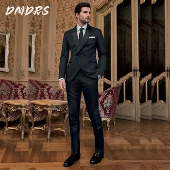 Elegant Men's Suits Double Breasted Full Set Luxury Peak Lapel High Quality Evening Party Blazer 2 Piece Jacket Pants vestidos 1
