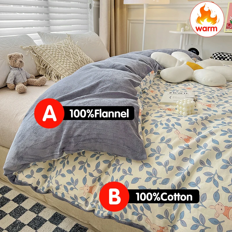 

1Pc Thickened Super Warm Soft Duvet Cover, AB Double-sided Different Fabric, A:100%Cotton B:100%Flannel, 17 Sizes