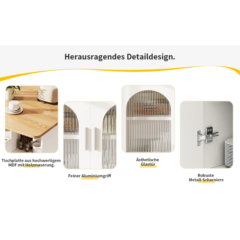 Moderner abnehmbarer Servierwagen für Kücheninsel, Esszimmerwagen mit Holzgitter, multifunktionaler Esstisch mit Stauraum – Detail 25