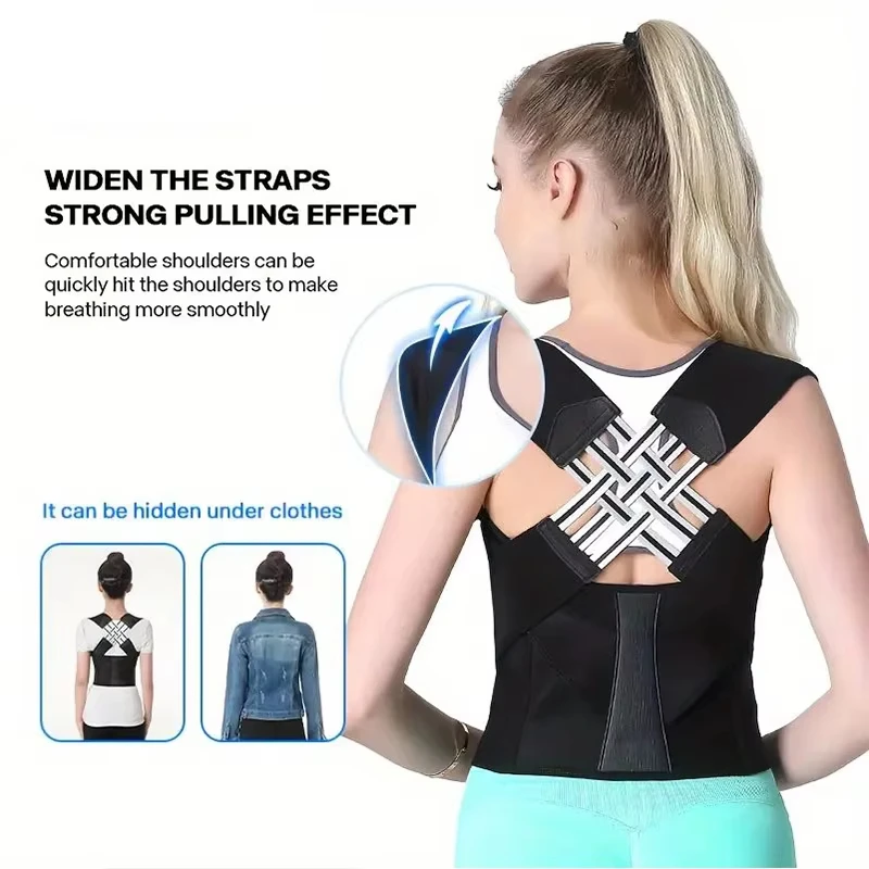 Posture Back Brace Pink Black Adjustable Back Support Strap Corrector to Prevent Spinal Distortion and Hunchback for Men Women 4