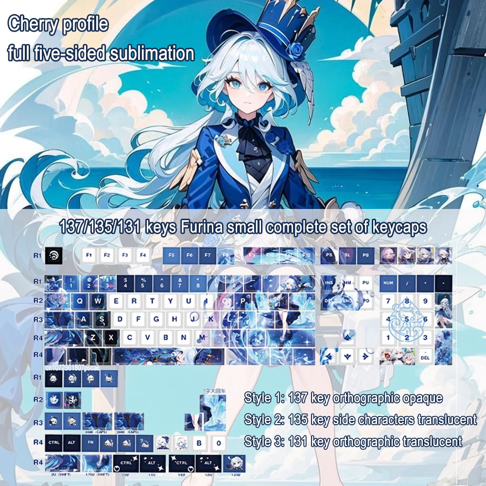 Genshin Impacto Furina Wriothesley Keycap para Teclado Mecânico Tintura-sublimação 137 Teclas Pbt Perfil Cereja Plástico
