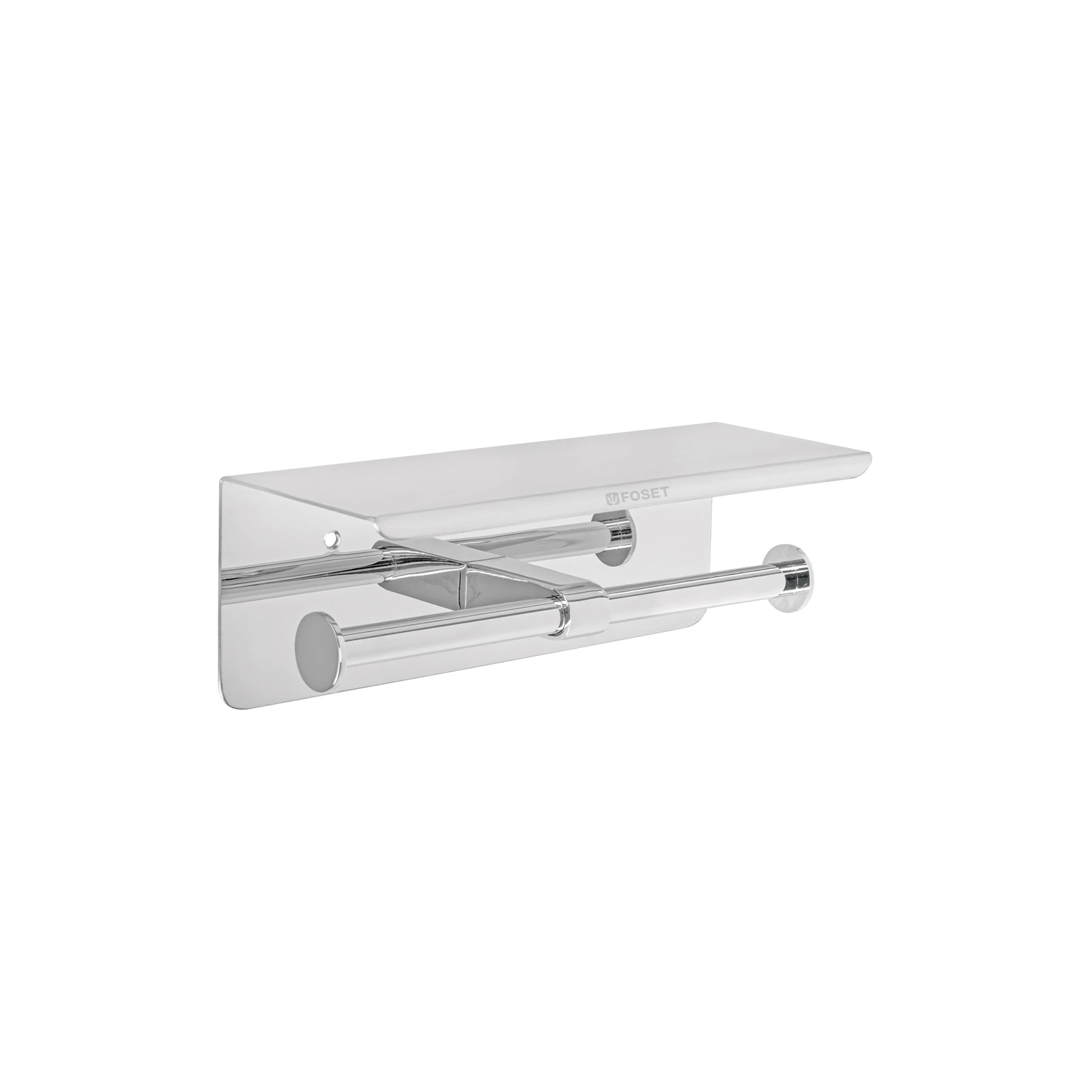 Portarrollo doble en cromo con soporte para celular, RIVIERA