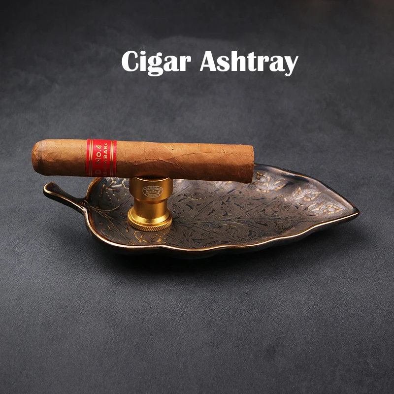 Leaf Shaped Cigar Ashtray Metal Pocket Travel Ashtray w Holder Cigar  Accessories