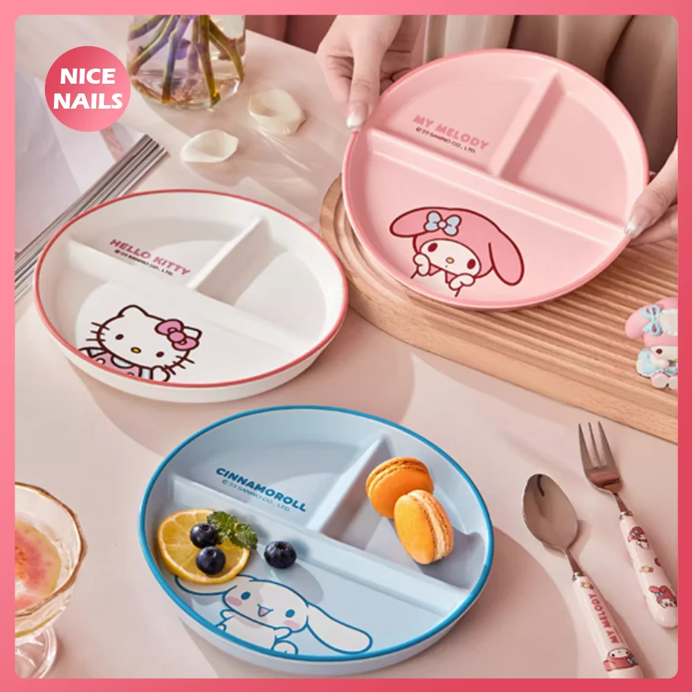 

Ceramic Cute Divider Plate Hello Kitty Mymelody Cinnamoroll Child Ration Breakfast Plate Adults 3 Compartments Food Tray