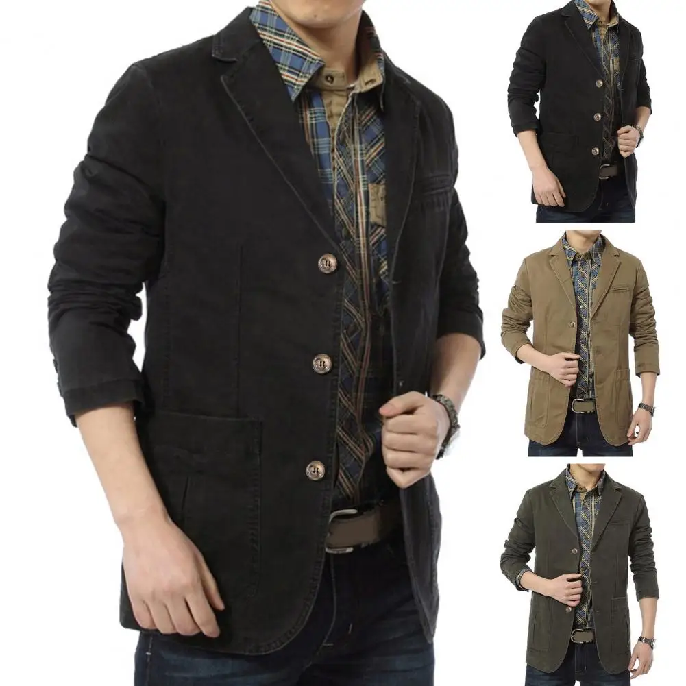 Description Picture 3 of itemMen Suit Coat Long Sleeve Lapel Collar Single-breasted Slim Fit Pockets Keep Warm Cotton Male Casual Blazer Jacket Casual Blazer