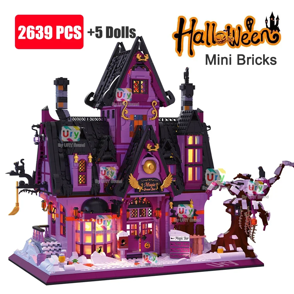 

Mini Bricks Friends House City Halloween Villa Magic Bar MOC Architecture Building Blocks with Led Light Toy for Kids Gifts