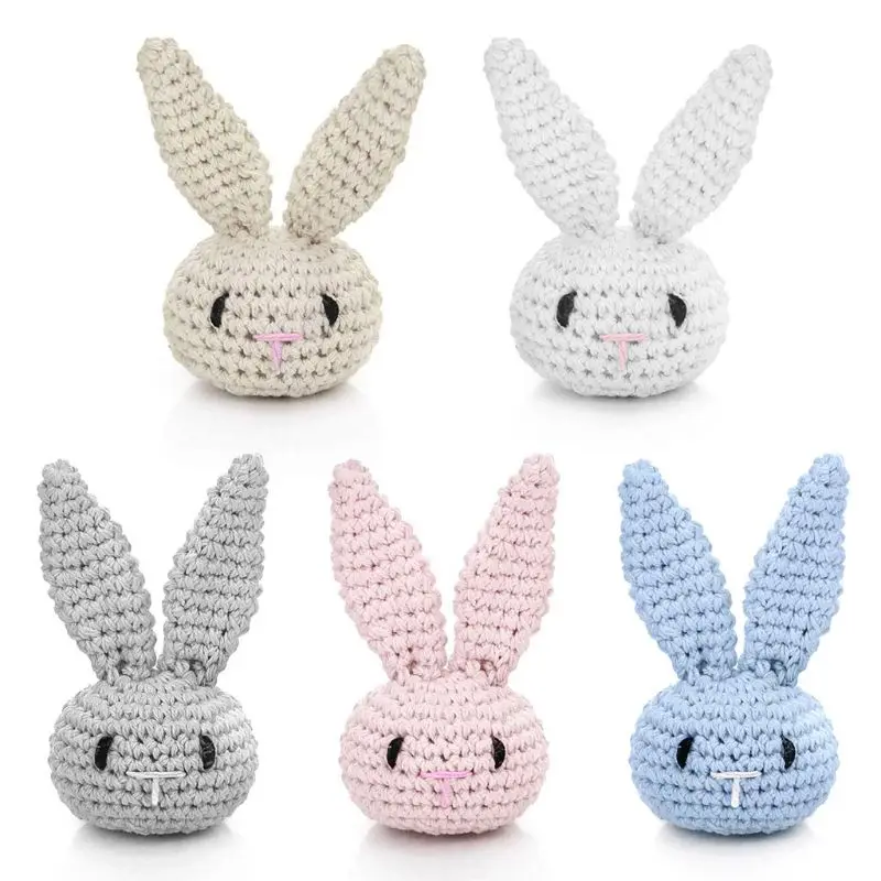 

Soft Cotton PVC Crochet Beads Baby Pacifier Chain Decorations Handmade Crochet Rabbit DIY Mini Knitted Bunny Heads