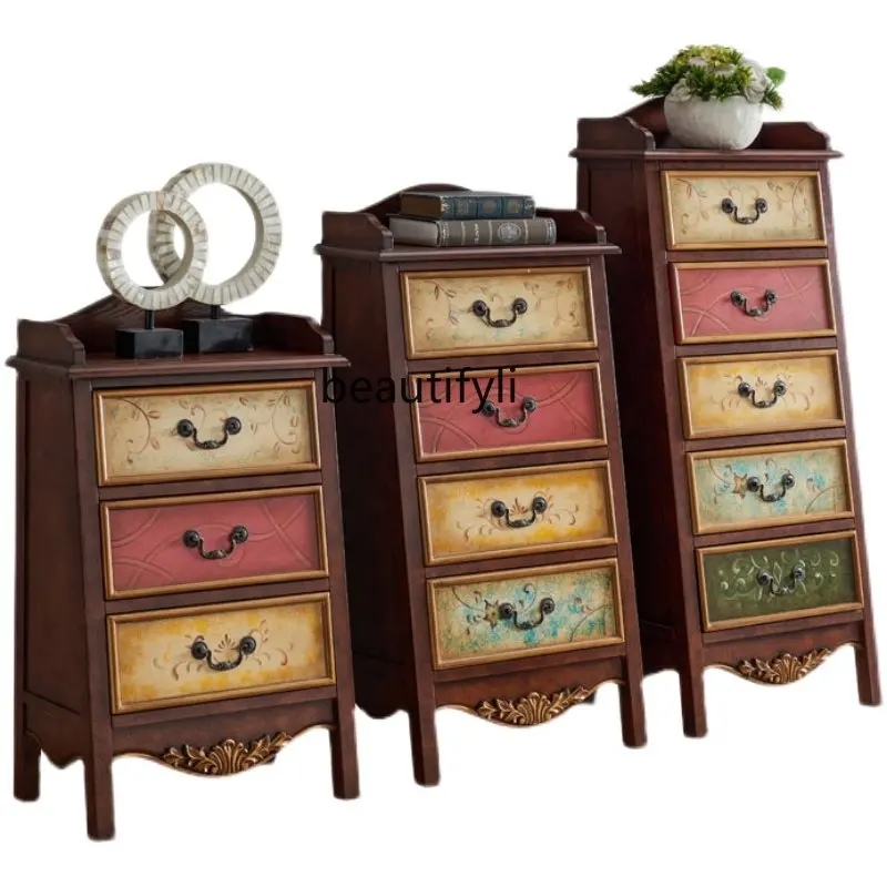 

American Painted Chest of Drawers Corner Cabinet Living Room Side Cabinet Storage Curio Cabinet Bedroom Drawer Storage Cabinet