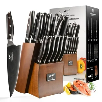 16-Piece Damascus Knife Set with VG10 Core Blades Featuring 67-Layer Damascus Steel Black Titanium Coated Kitchen Knives