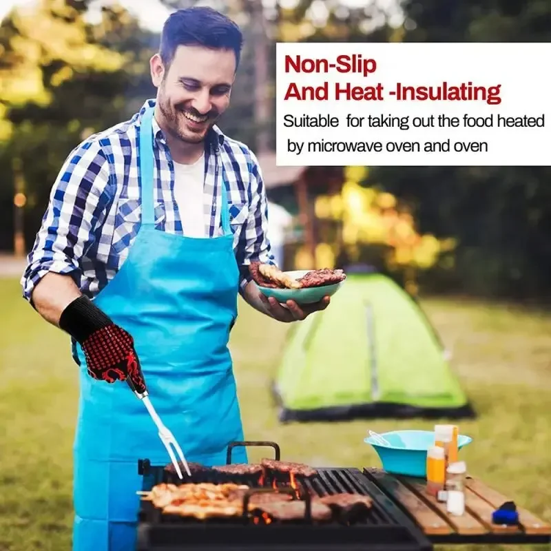 1pc Heat Resistant Oven Gloves-Cut Resistant, Non-Slip Silicone BBQ Gloves for Kitchen, Grill, Camping, and Cookware