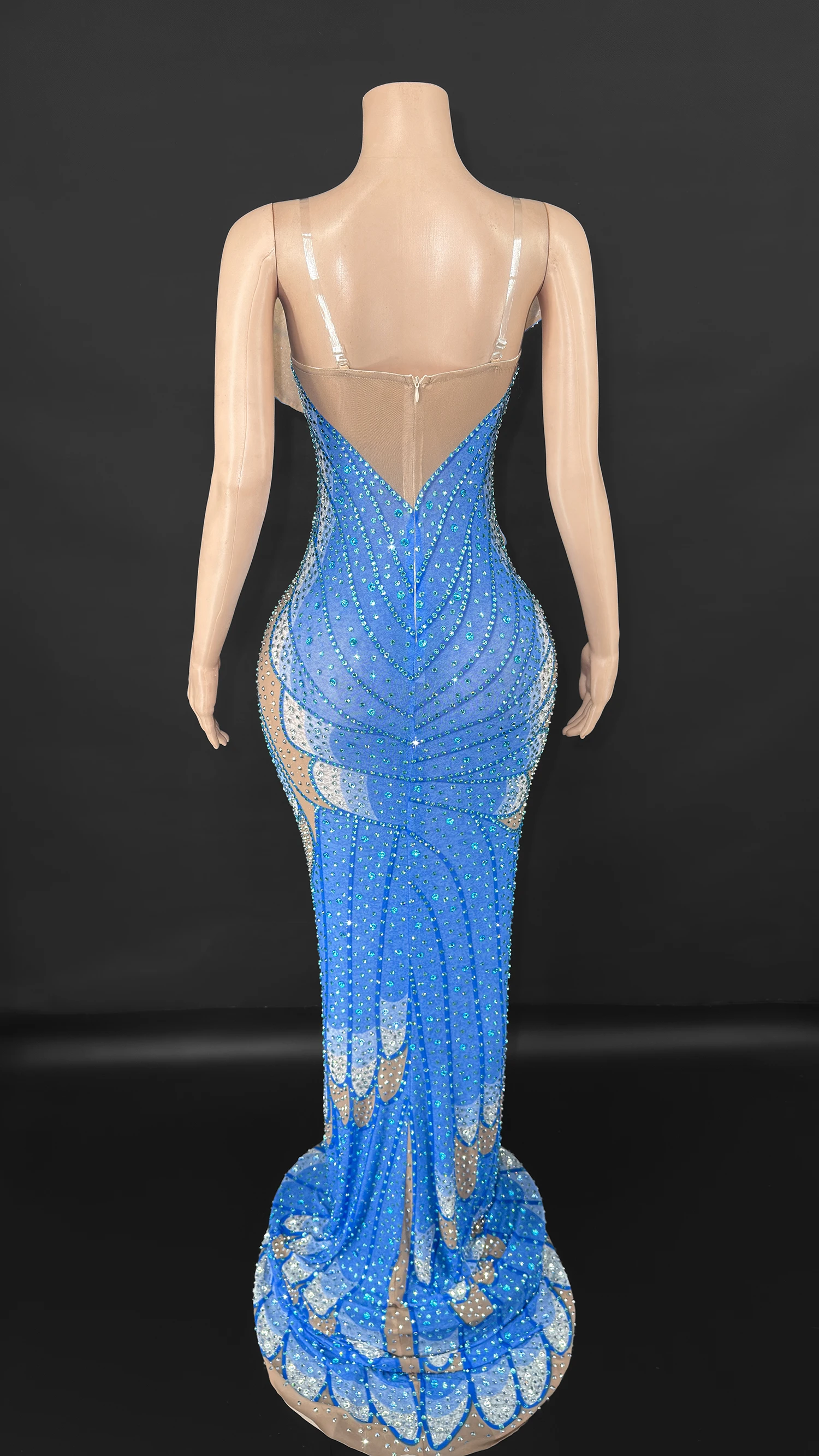 ZD Strapless Dress Ball Holiday Cocktai Party Gown Sparkling Blue  Rhinestone Birthday Gown 3D Butterfly Cut Transparent Mesh - AliExpress