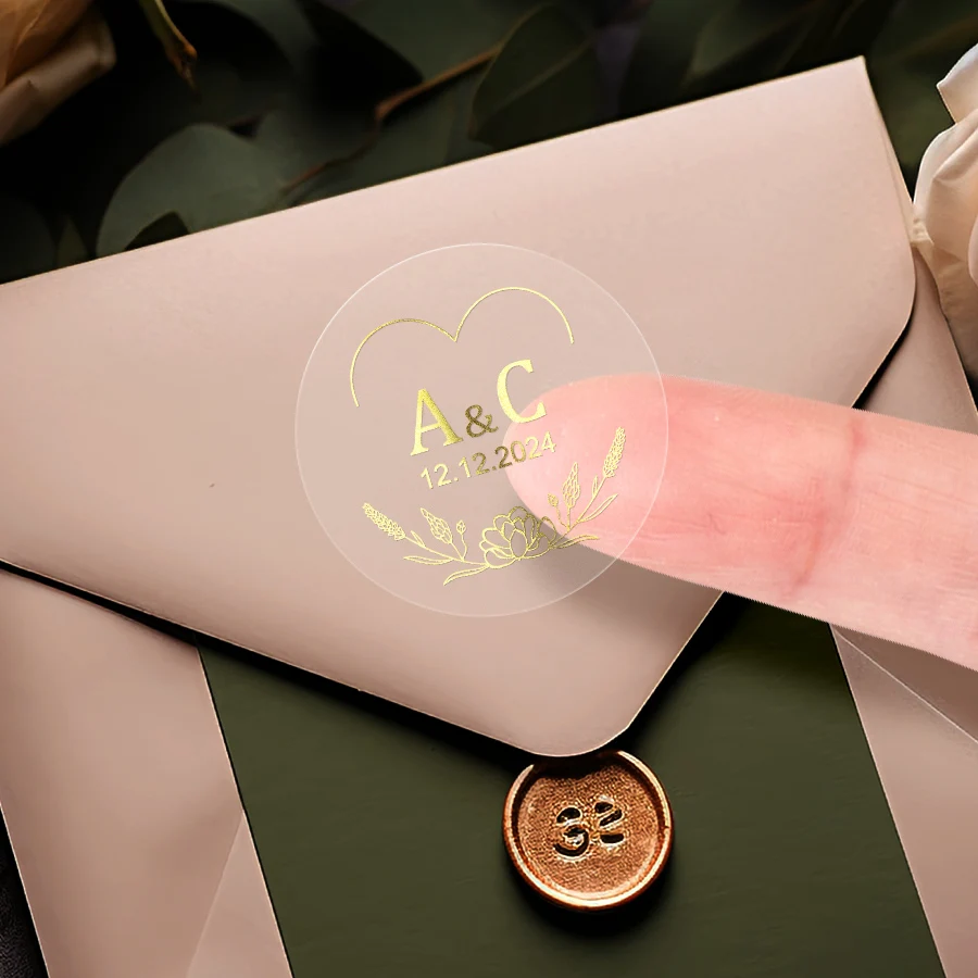 Custom Clear Gold Foil Stickers – Personalized Transparent Waterproof Labels for Weddin... - SKU SSL900266 - UGI Packaging