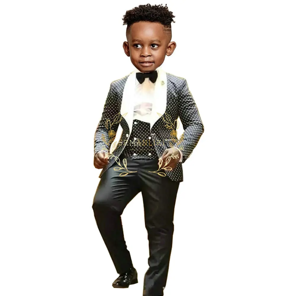 

Костюм в горошек для мальчиков, 3 предмета, официальная куртка, брюки, жилет, деловой стиль, детский Блейзер, брюки, костюм для детей, мальчиков