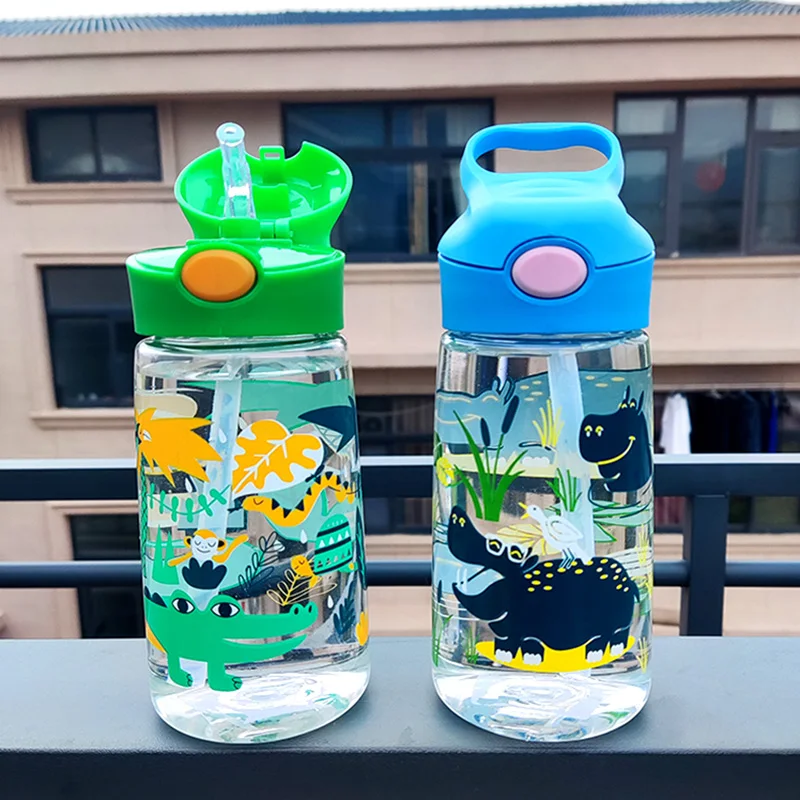 450ml Kids Water Bottle With Straw BPA Free Children Drinking Kettle Healthy Plastic Portable