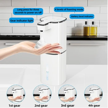 เครื่องจ่ายสบู่อัตโนมัติ 420 มล. แบบไร้สัมผัส ชาร์จผ่าน USB Type C เครื่องจ่ายสบู่ไฟฟ้าแบบกันน้ำ สำหรับสบู่โฟม/น้ำ 1