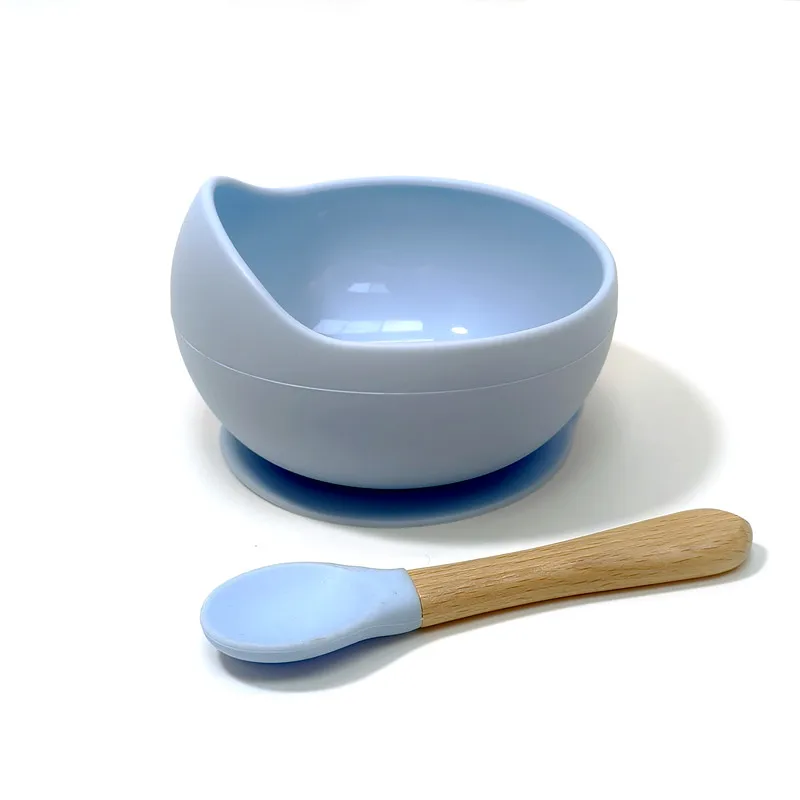 High Quality Spill-proof Silicone Feeding Bowl Baby Tableware Children's Dinner Spoon Food Grade Silicone Baby Silicone Tablewar