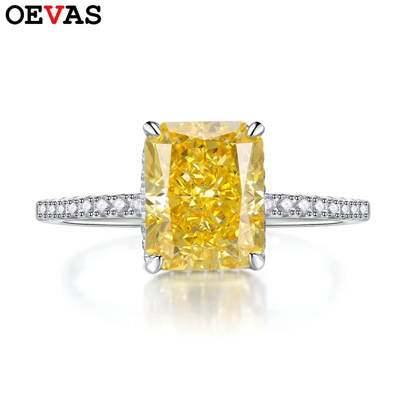 Silver Ring 925 Sterling Silver 8*10mm Yellow Pink Aquamarine High Carbon Diamond Radiant Cut For Women Party Fine Jewelry