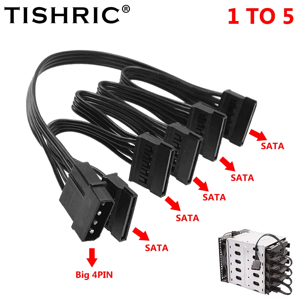 Tishric Molex 4pin 1 To 5 Sata Hard Drive Power Supply Splitter Cable
