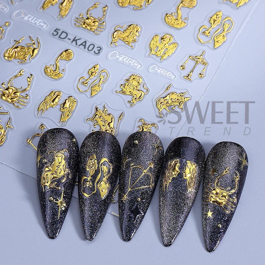 5D Nail Stickers Golden Silvery Flower Leaf Lace Design Geometry Line Nail Art Sliders Manicure Nail Supplies Decal Decorations