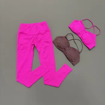 2Pcs HISTELLO Vision Fitness Set Seamless Cross Back Bra Cross Low Waist Ruched Hip Leggings Quick Dry Gym Sports Training Sets