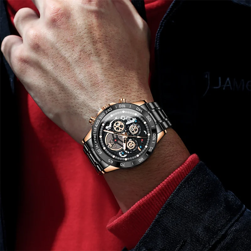 Original Design OLEVS Luxury Brand Quartz Watch for Men Male Luminous Date Waterproof Watches Black Steel Strap Reloj Hombre