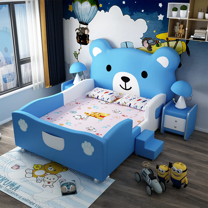 Creative Cartoon Bear Children's Bed Modern Simple Princess Bed Solid Wood 1.5m Single With Guardrail Cama Furniture Home