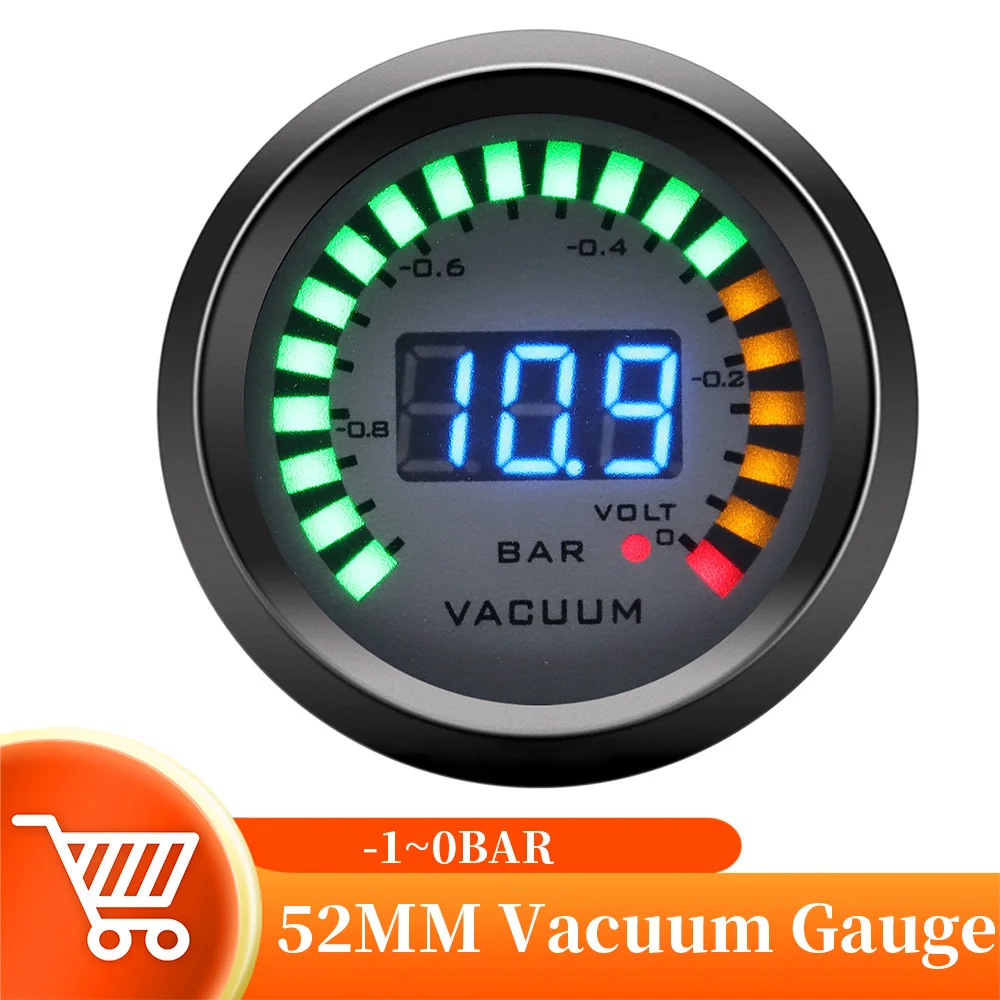 52mm Universal Vacuum Meter With Voltmeter -1~0Bar Vacuum Gauge 52mm Holder For 12V Car Racing